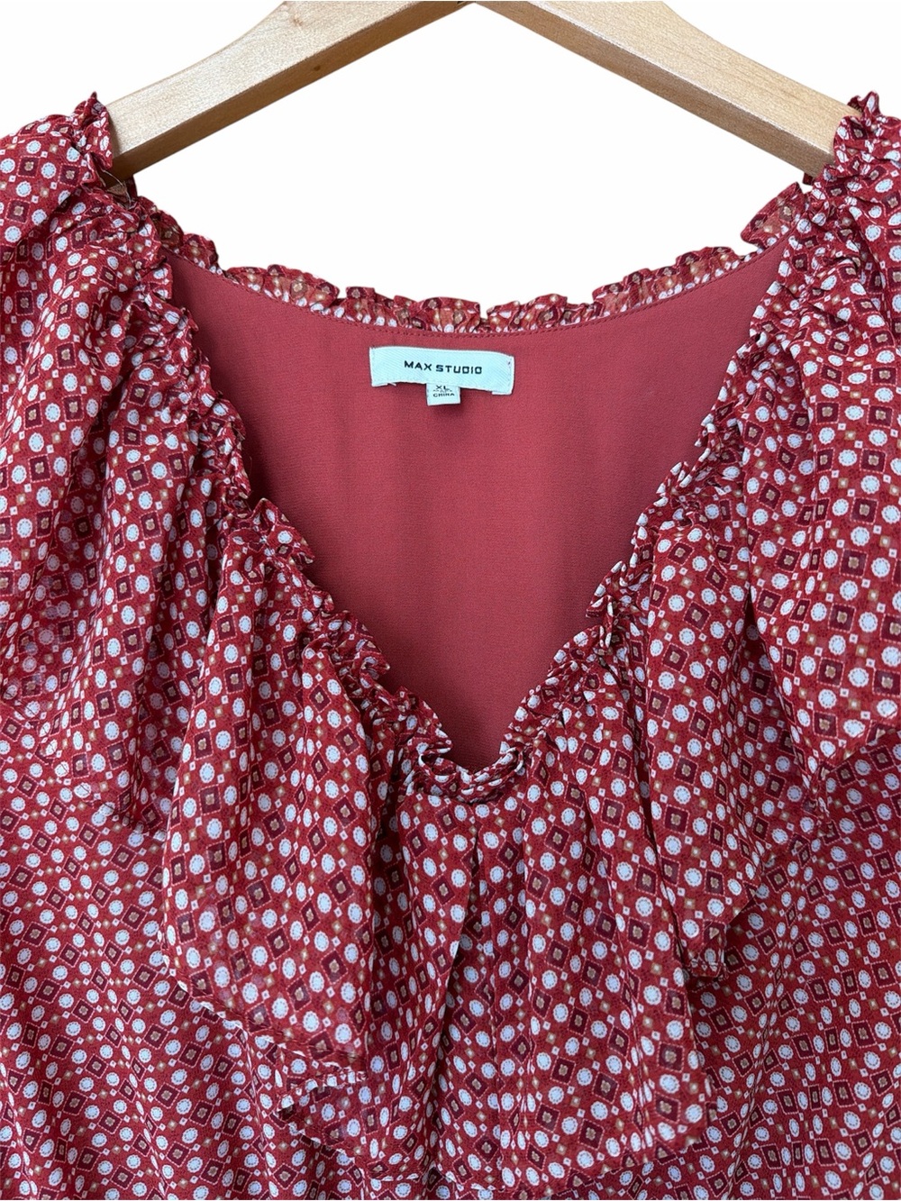 Max Studio Rust Polka-Print Ruffle Midi Dress - Picture 3 of 4